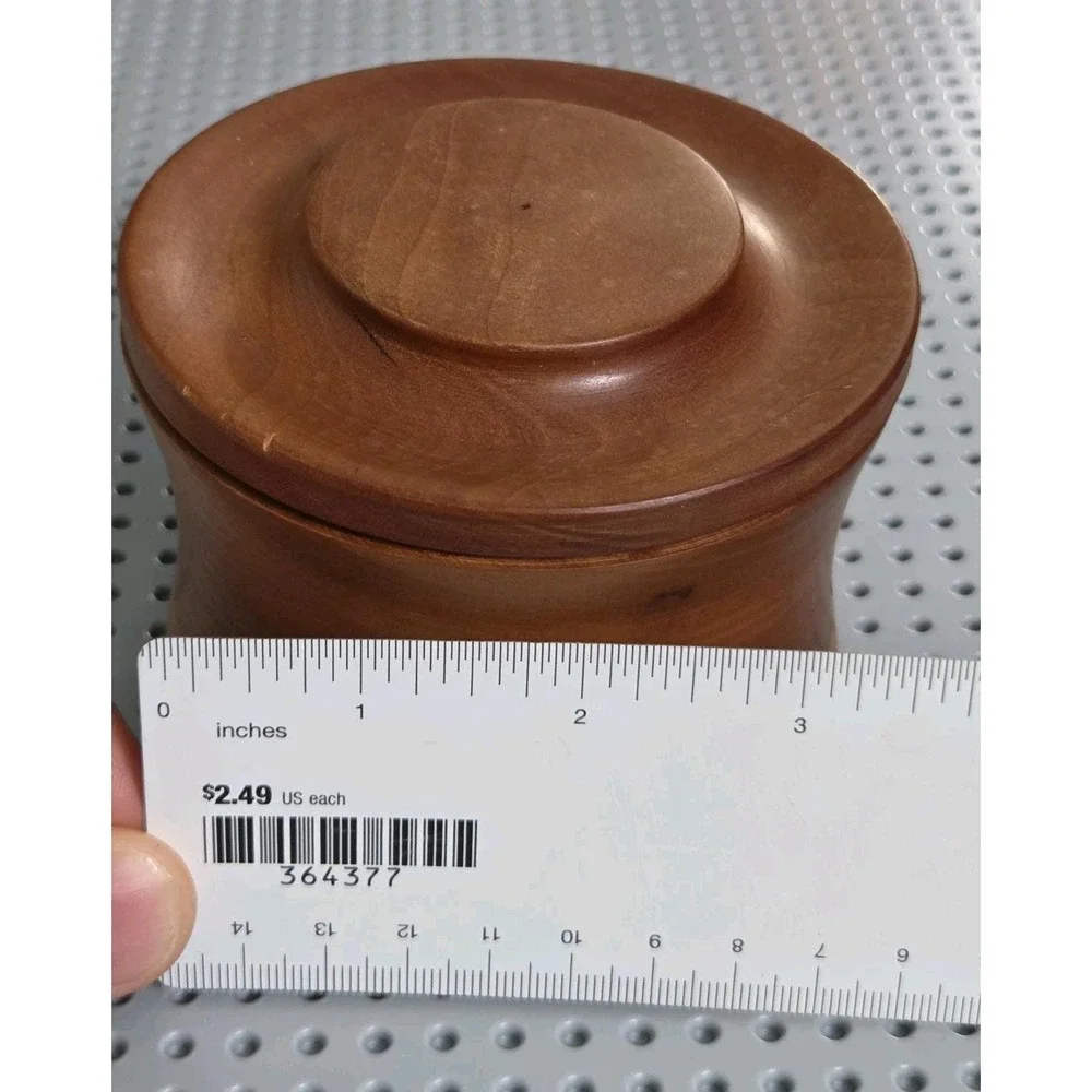 Vintage Black Cherry Wood Round Trinket Stash Spice Box‎ Container with Lid
